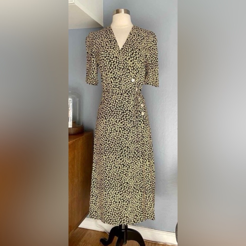 Rouje Gabin Floral Midi Dress Yellow Black Size 36 / US 4